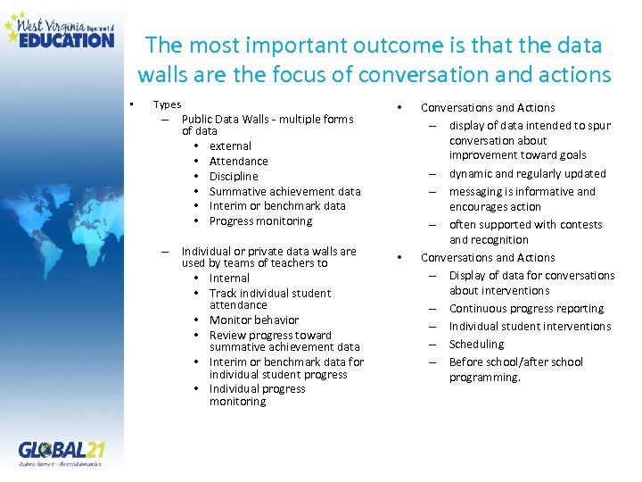 The most important outcome is that the data walls are the focus of conversation