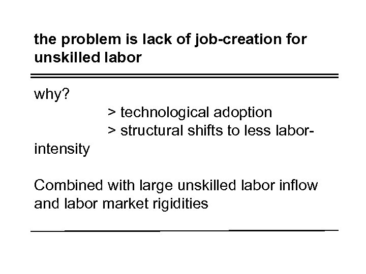 the problem is lack of job-creation for unskilled labor why? > technological adoption >