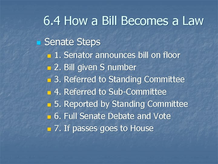6. 4 How a Bill Becomes a Law n Senate Steps 1. Senator announces