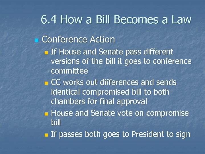 6. 4 How a Bill Becomes a Law n Conference Action If House and