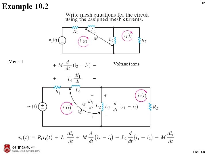 12 Example 10. 2 Mesh 1 Voltage terms EMLAB 