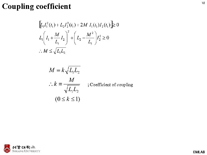 18 Coupling coefficient ; Coefficient of coupling EMLAB 