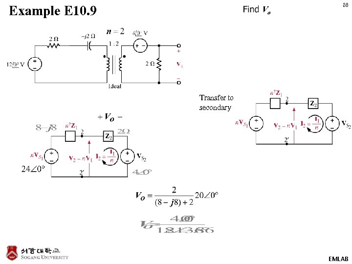 28 Example E 10. 9 Transfer to secondary EMLAB 