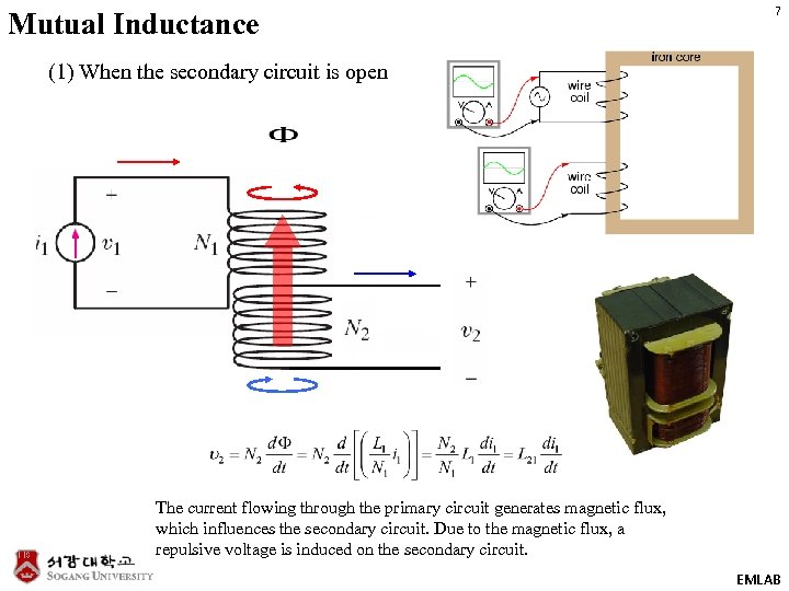 Mutual Inductance 7 (1) When the secondary circuit is open The current flowing through