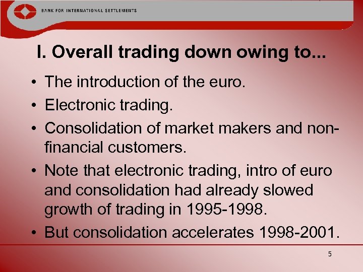 I. Overall trading down owing to. . . • The introduction of the euro.