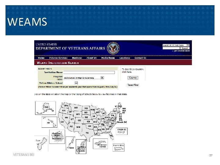 WEAMS VETERANS BENEFITS ADMINISTRATION 57 