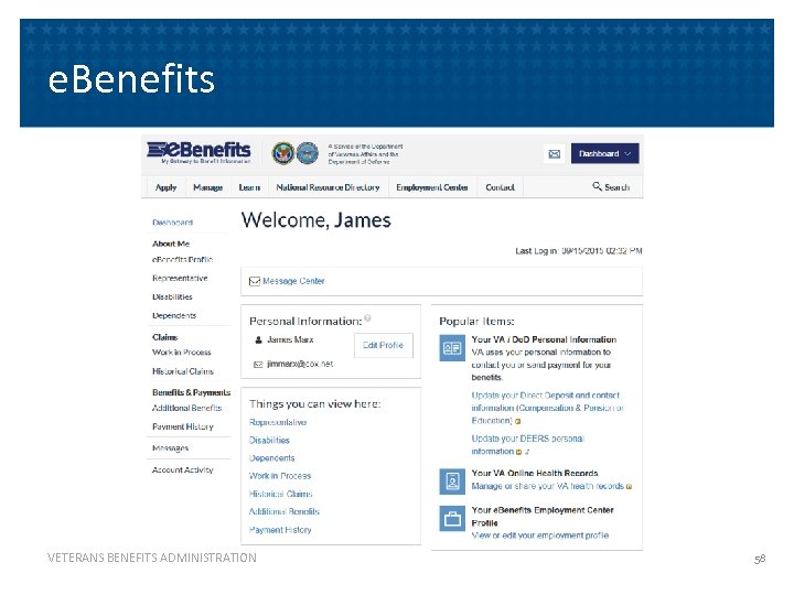 e. Benefits VETERANS BENEFITS ADMINISTRATION 58 