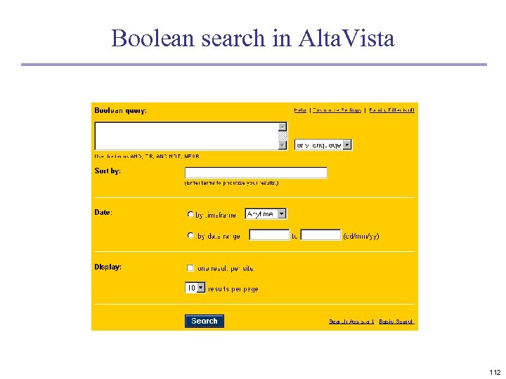 Boolean search in Alta. Vista 112 