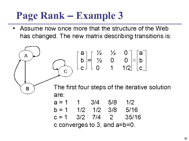 Page Rank – Example 3 • Assume now once more that the structure of