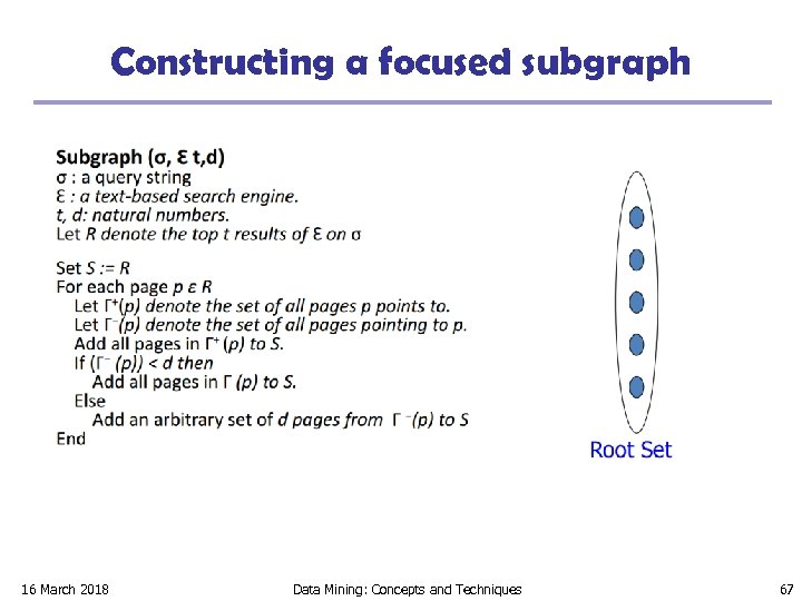 Constructing a focused subgraph 16 March 2018 Data Mining: Concepts and Techniques 67 