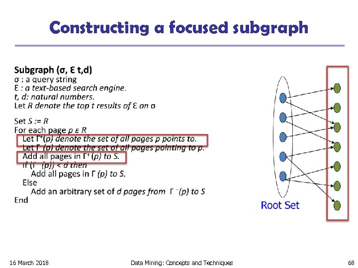 Constructing a focused subgraph 16 March 2018 Data Mining: Concepts and Techniques 68 