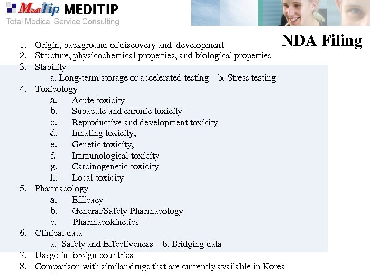 NDA Filing 1. Origin, background of discovery and development 2. Structure, physicochemical properties, and