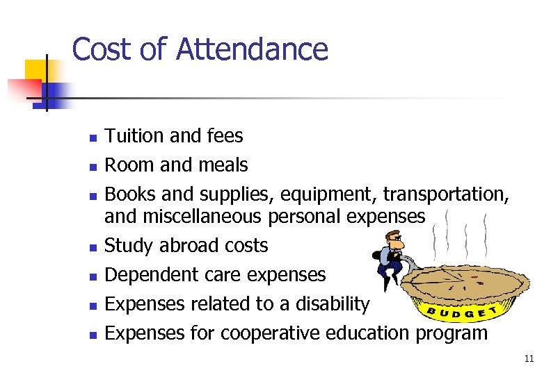 Cost of Attendance n n n n Tuition and fees Room and meals Books