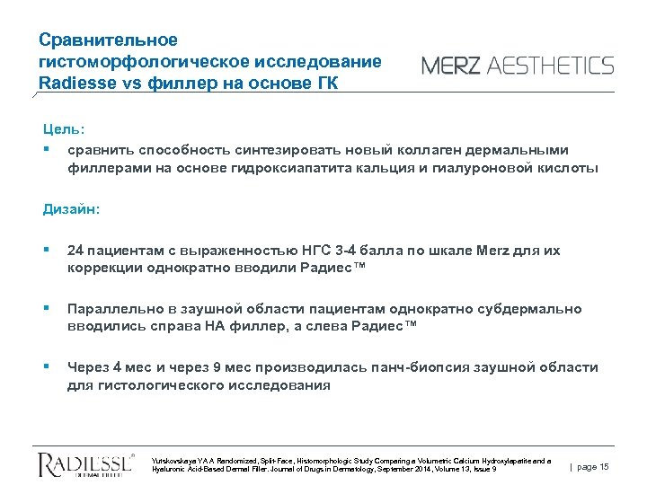 Сравнительное гистоморфологическое исследование Radiesse vs филлер на основе ГК Цель: сравнить способность синтезировать новый