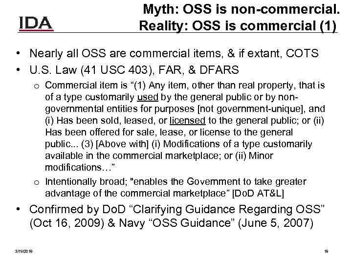 Myth: OSS is non-commercial. Reality: OSS is commercial (1) • Nearly all OSS are