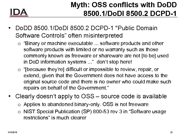 Myth: OSS conflicts with Do. DD 8500. 1/Do. DI 8500. 2 DCPD-1 • Do.