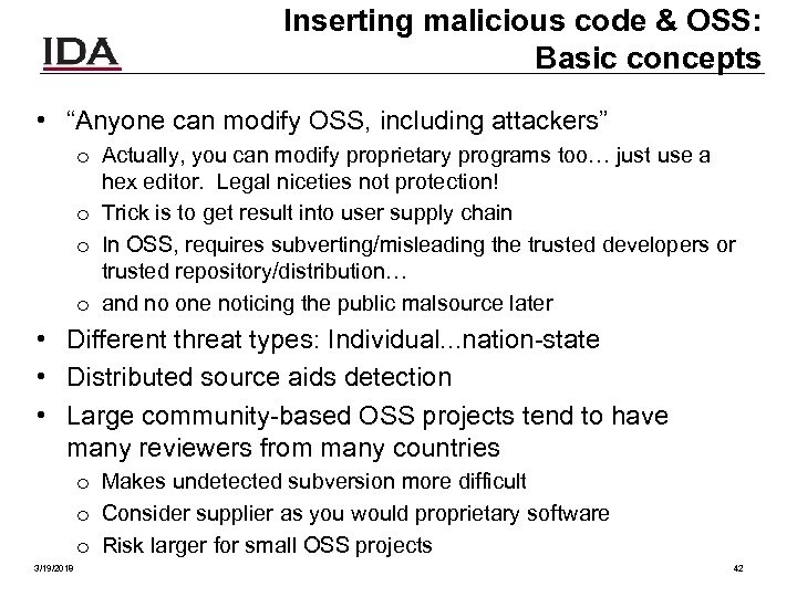 Inserting malicious code & OSS: Basic concepts • “Anyone can modify OSS, including attackers”