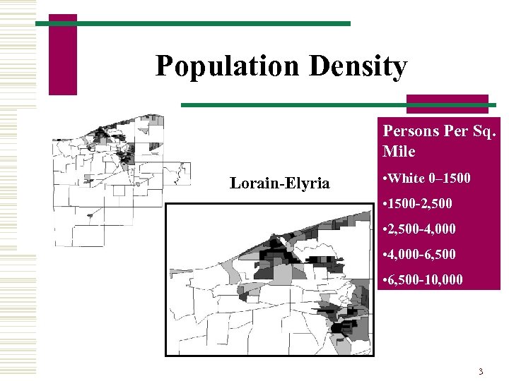 Population Density Persons Per Sq. Mile Lorain-Elyria • White 0– 1500 • 1500 -2,