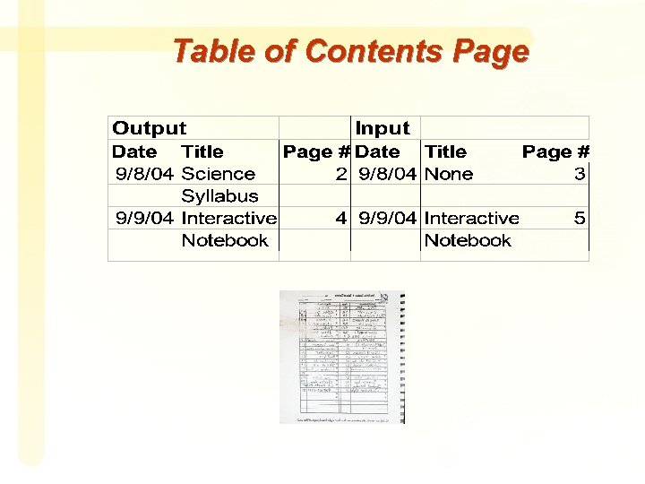 Table of Contents Page 