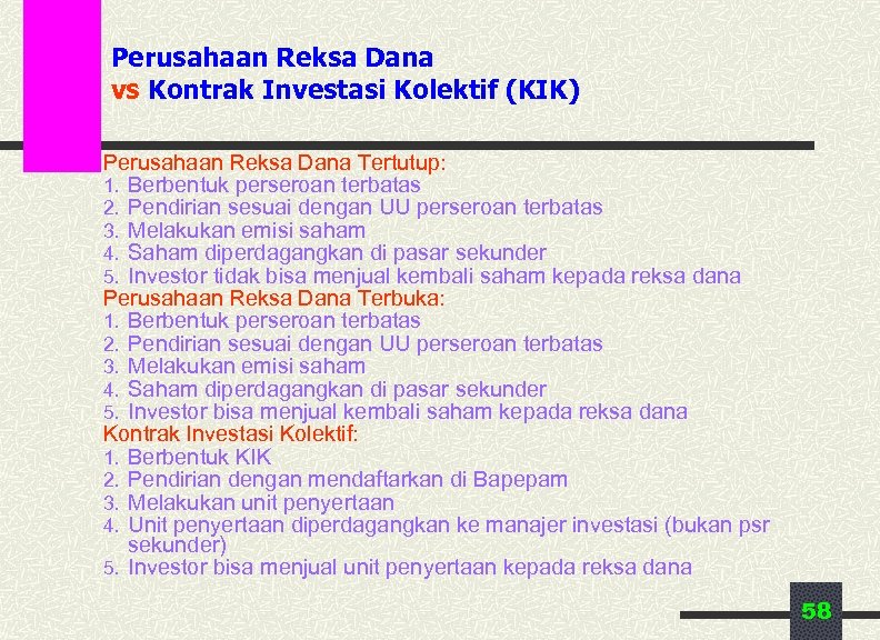 Perusahaan Reksa Dana vs Kontrak Investasi Kolektif (KIK) Perusahaan Reksa Dana Tertutup: 1. Berbentuk