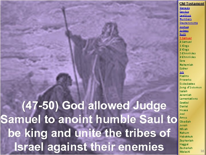 Old Testament (47 -50) God allowed Judge Samuel to anoint humble Saul to be