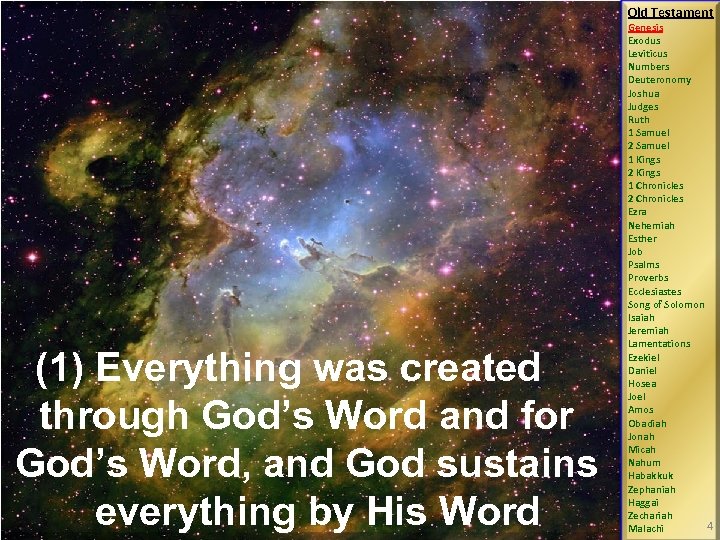 Old Testament (1) Everything was created through God’s Word and for God’s Word, and