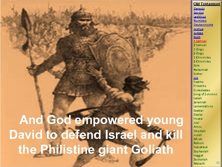 Old Testament And God empowered young David to defend Israel and kill the Philistine