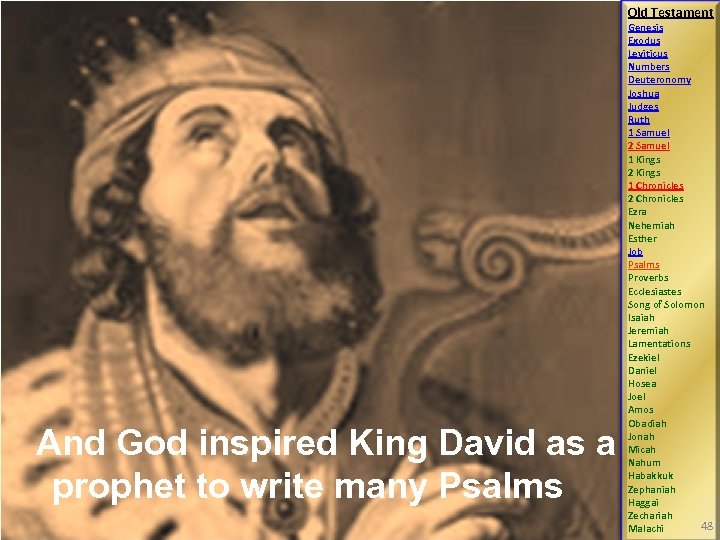 Old Testament And God inspired King David as a prophet to write many Psalms