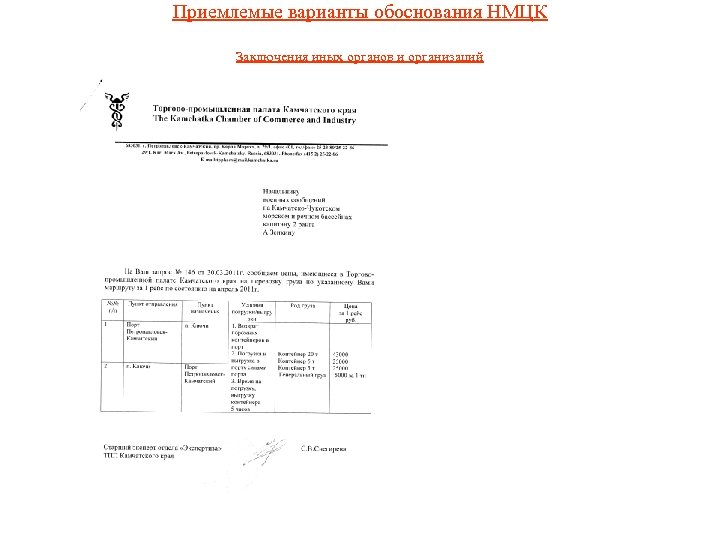 Приемлемые варианты обоснования НМЦК Заключения иных органов и организаций 