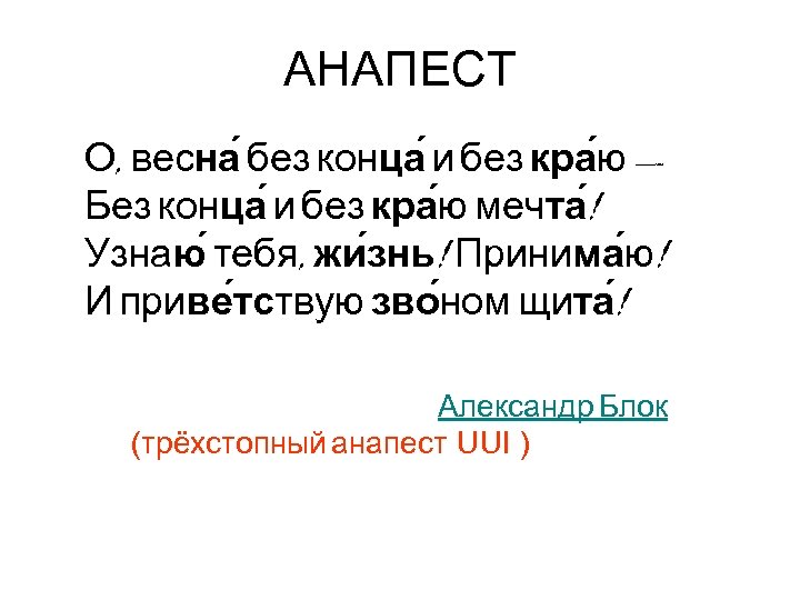 АНАПЕСТ О, весна без конца и без кра ю — Без конца и без