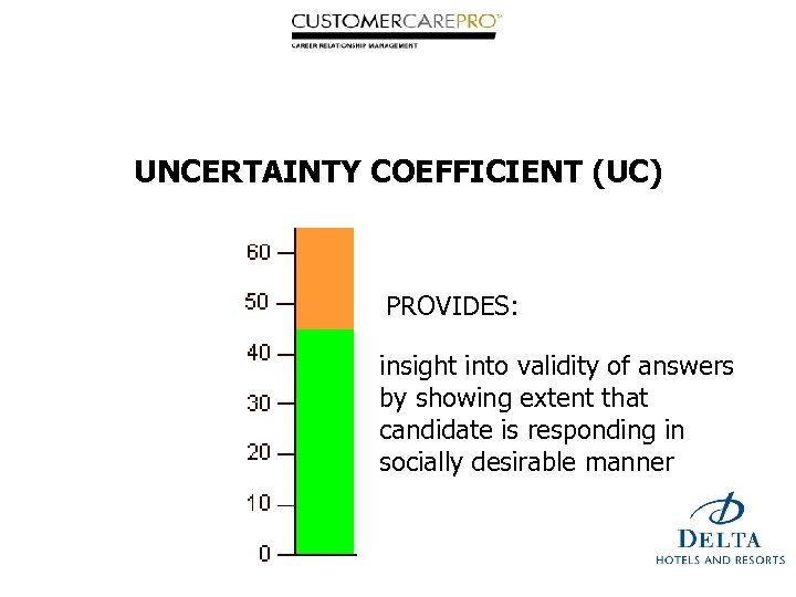 UNCERTAINTY COEFFICIENT (UC) PROVIDES: insight into validity of answers by showing extent that candidate
