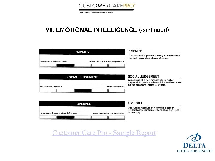 VII. EMOTIONAL INTELLIGENCE (continued) Customer Care Pro - Sample Report 