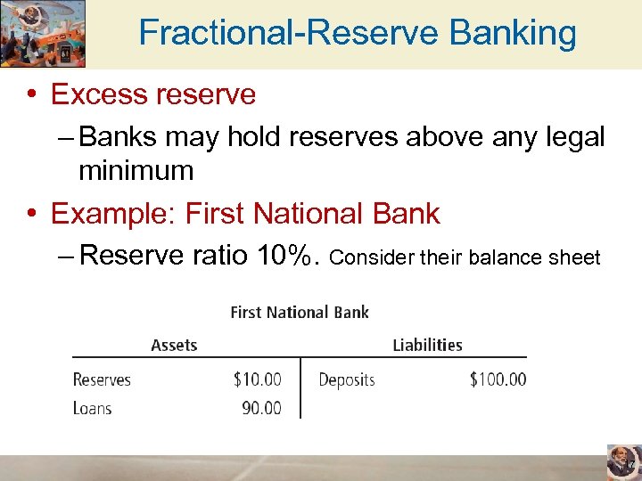 Fractional-Reserve Banking • Excess reserve – Banks may hold reserves above any legal minimum