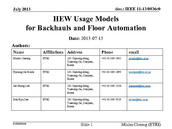 doc. : IEEE 11 -13/0836 r 0 July 2013 HEW Usage Models for Backhauls