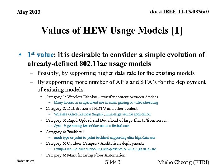 doc. : IEEE 11 -13/0836 r 0 May 2013 Values of HEW Usage Models