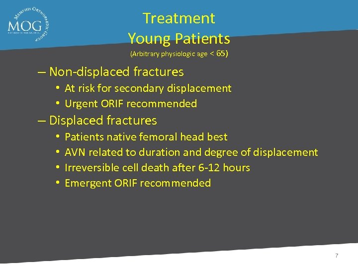 Treatment Young Patients (Arbitrary physiologic age < 65) – Non-displaced fractures • At risk