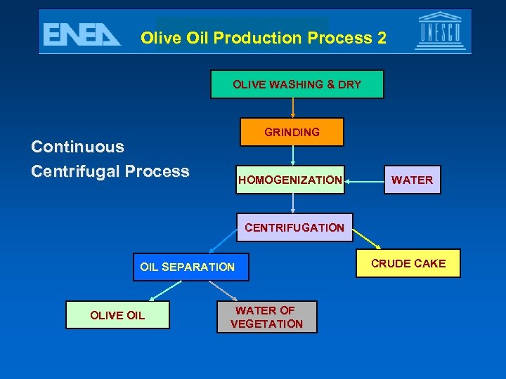 Olive Oil Production Process 2 OLIVE WASHING & DRY GRINDING Continuous Centrifugal Process HOMOGENIZATION