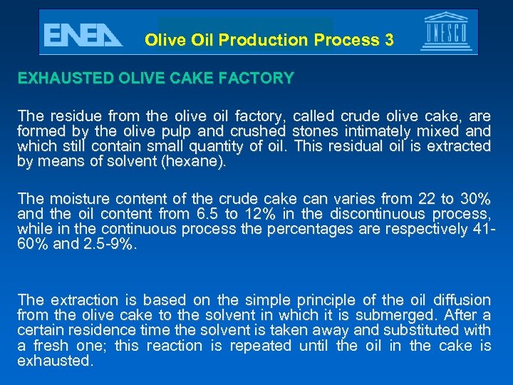 Olive Oil Production Process 3 EXHAUSTED OLIVE CAKE FACTORY The residue from the olive