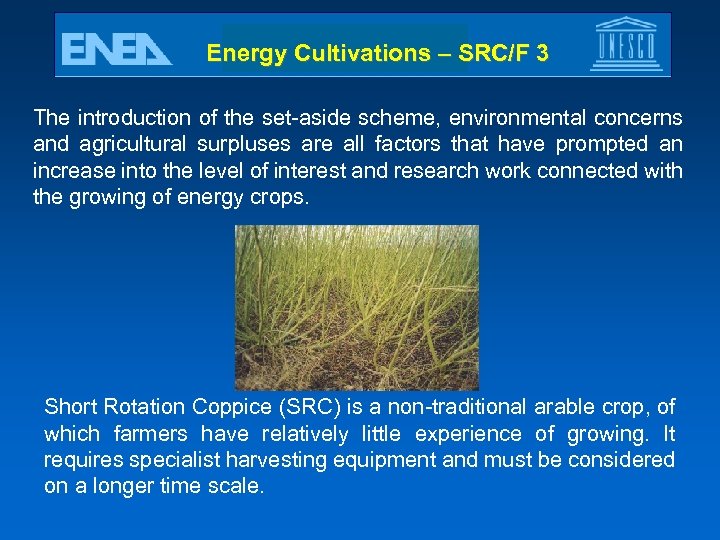Energy Cultivations – SRC/F 3 The introduction of the set-aside scheme, environmental concerns and