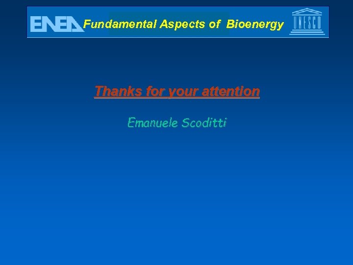 Fundamental Aspects of Bioenergy Thanks for your attention Emanuele Scoditti 