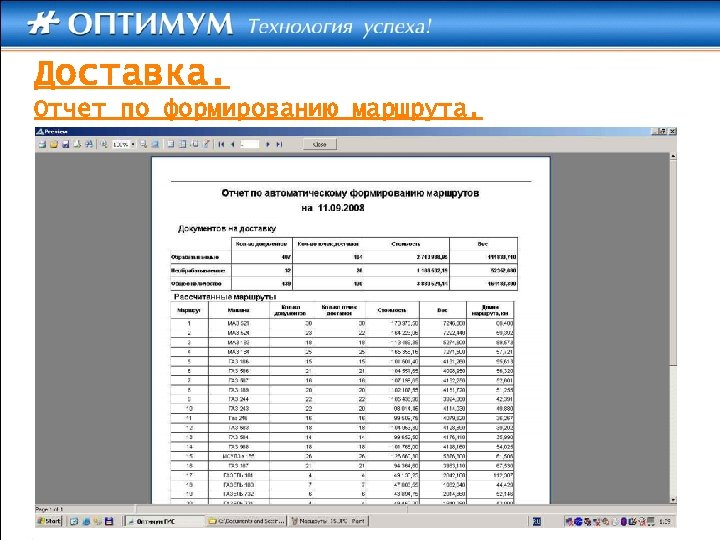 Доставка. Отчет по формированию маршрута. 