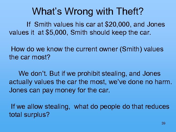 What’s Wrong with Theft? If Smith values his car at $20, 000, and Jones