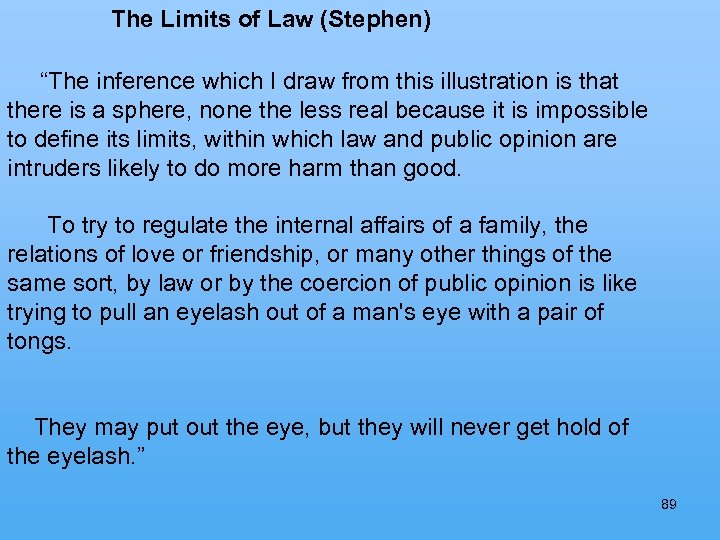 The Limits of Law (Stephen) “The inference which I draw from this illustration is