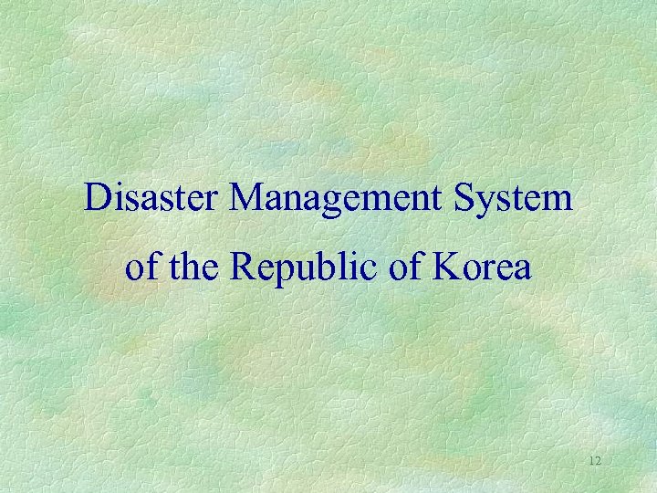 Disaster Management System of the Republic of Korea 12 