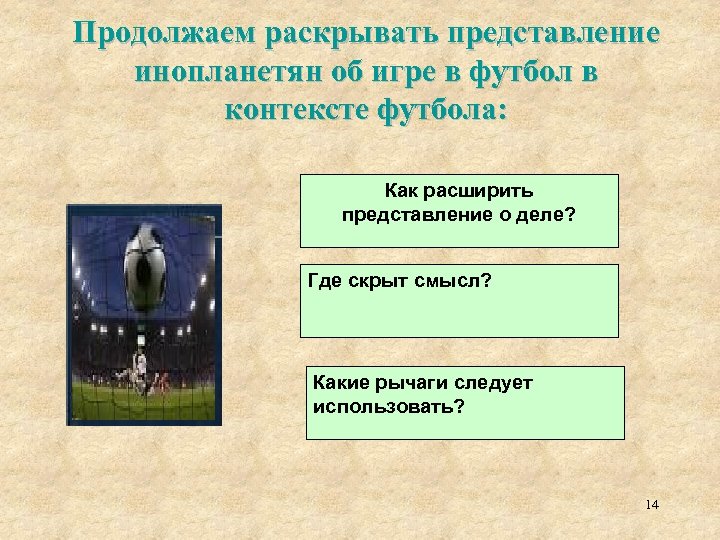 Продолжаем раскрывать представление инопланетян об игре в футбол в контексте футбола: Как расширить представление