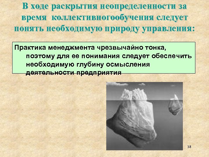 В ходе раскрытия неопределенности за время коллективногообучения следует понять необходимую природу управления: Практика менеджмента