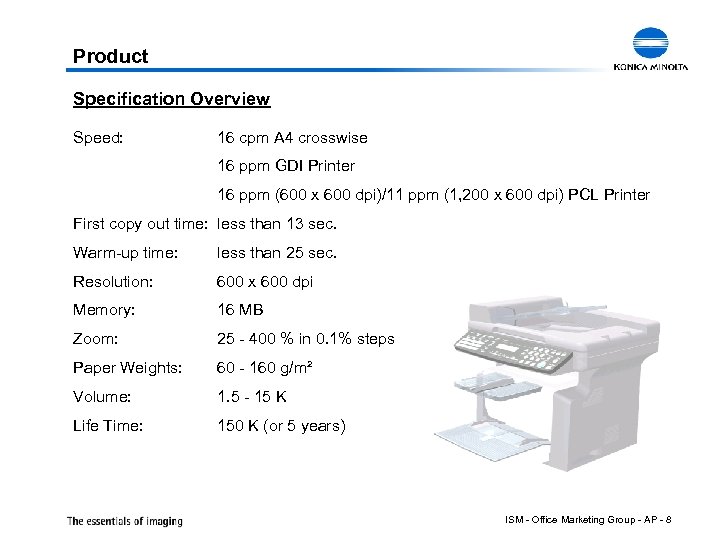 Product Specification Overview Speed: 16 cpm A 4 crosswise 16 ppm GDI Printer 16