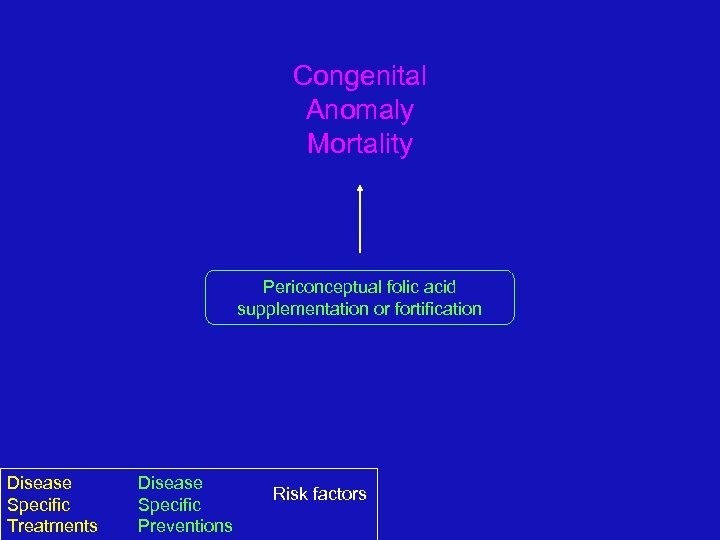 Congenital Anomaly Mortality Periconceptual folic acid supplementation or fortification Disease Specific Treatments Disease Specific