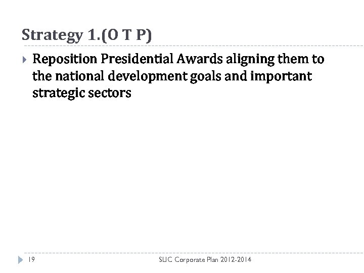 Strategy 1. (O T P) Reposition Presidential Awards aligning them to the national development