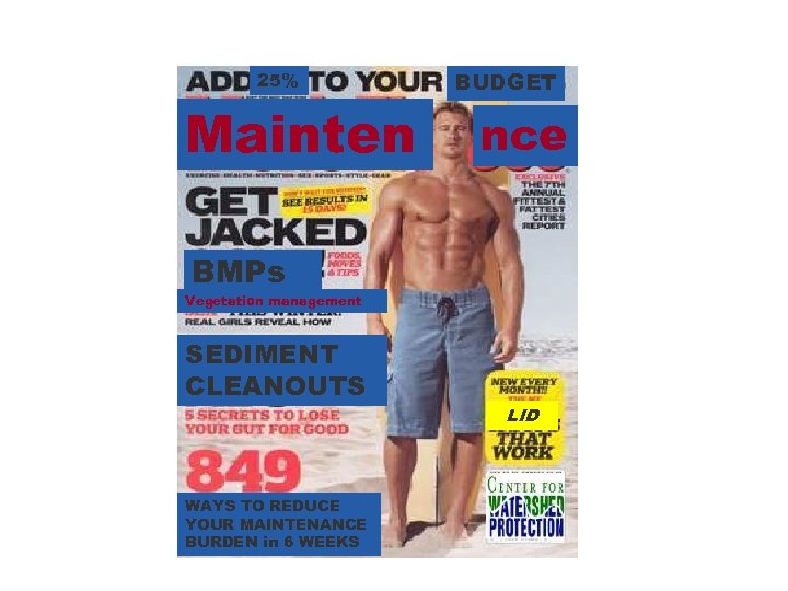 25% Mainten BUDGET nce BMPs Vegetation management SEDIMENT CLEANOUTS WAYS TO REDUCE YOUR MAINTENANCE